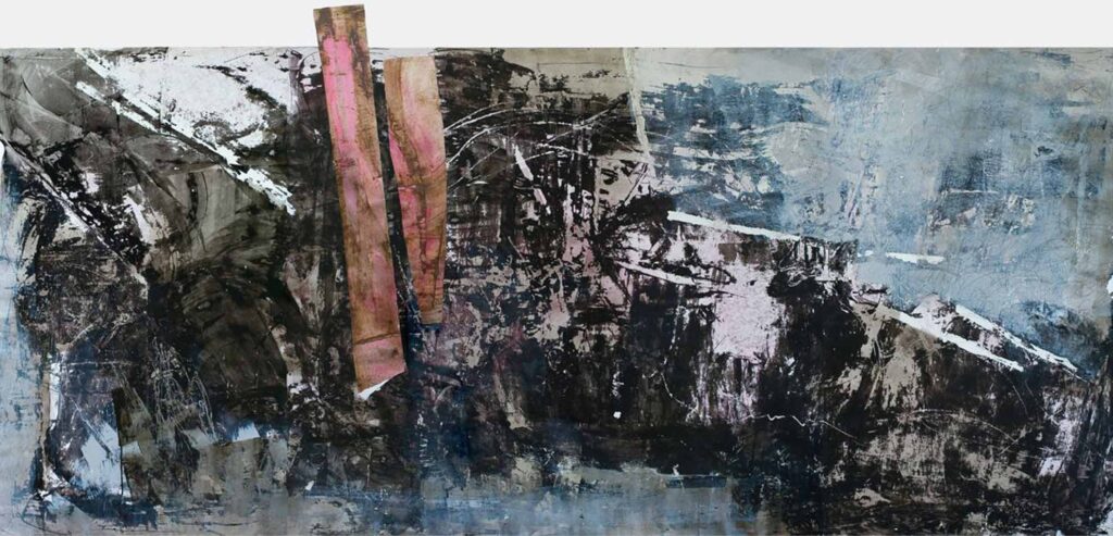 Bitwa, akryl, papier, metal, 350x167cm, 2004 r.
