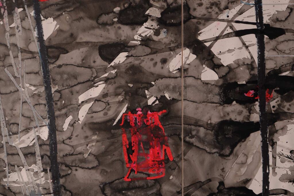 Chiny3, akryl, papier ryżowy, 98x178cm - Shangyuan Art Museum, Chiny, Detal, 2015r.