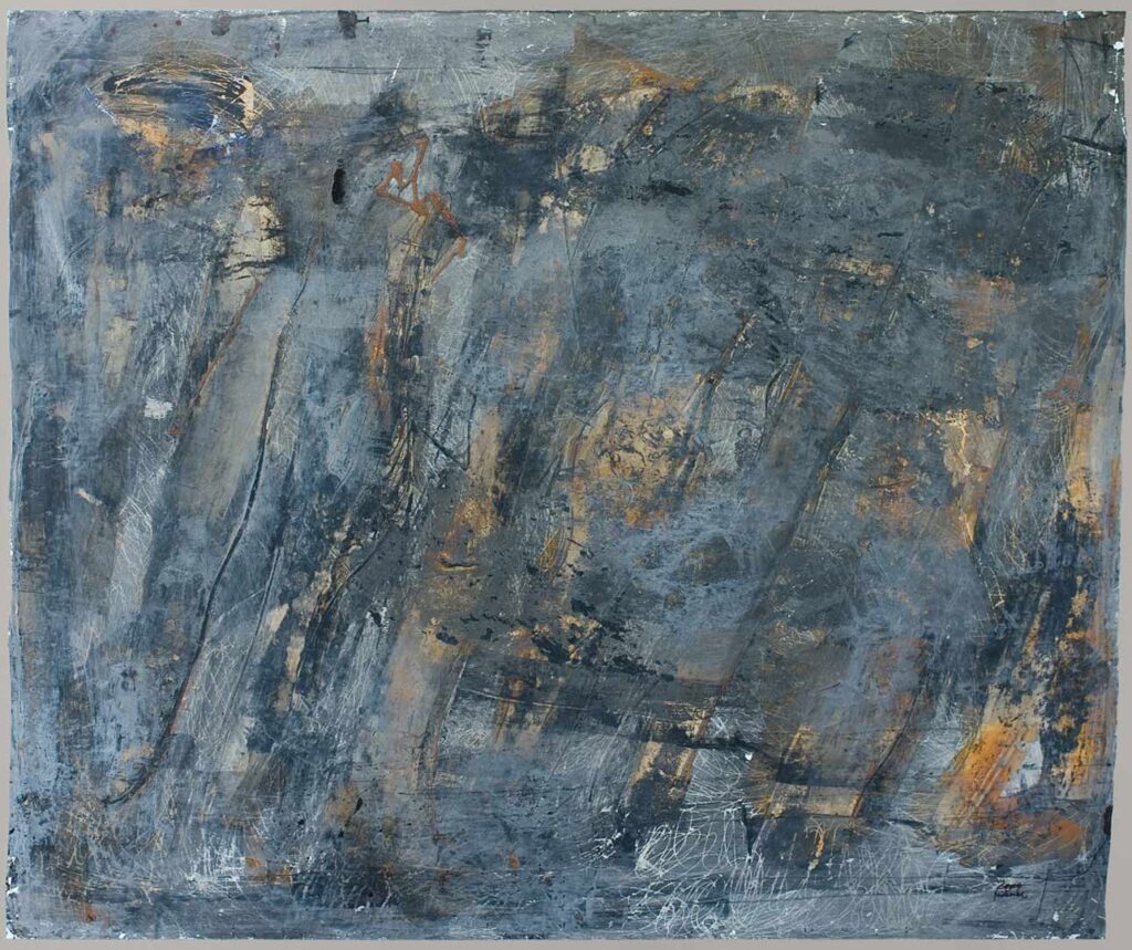 Dziewczyno co ty masz w głowie?, akryl, papier, metal, 200x157cm, 2004 r.