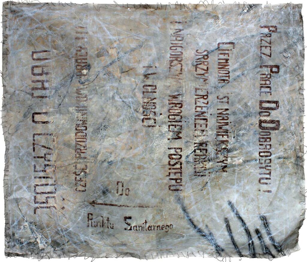 Na ścianach zamku Kliczków - Do dobrobytu!, papier, akryl, drut 150x178cm, 2012 r.