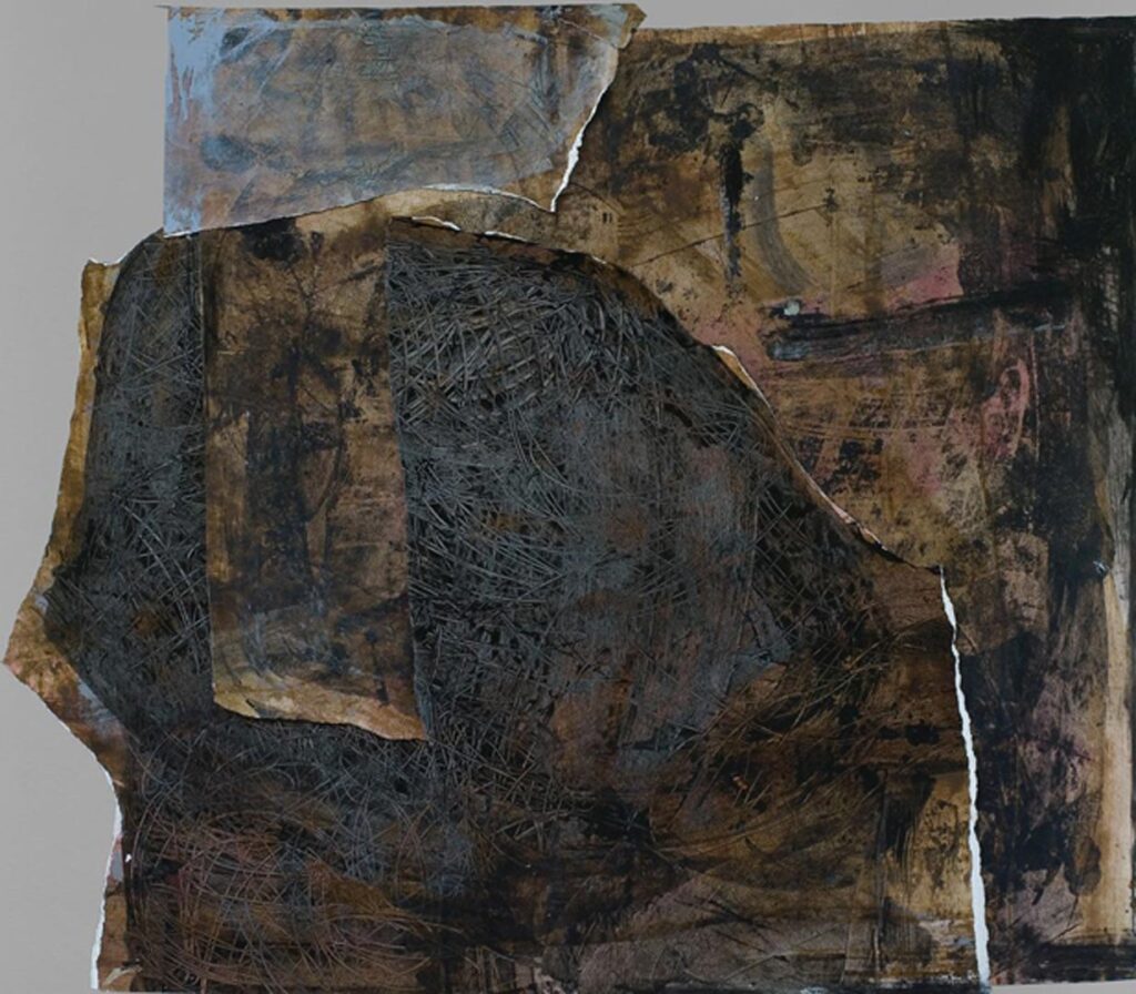 Rdza, akryl na papierze i metalu, 130x117cm