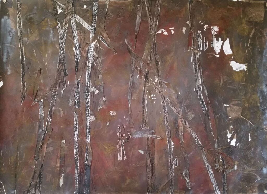 Rdza IV, akryl na papierze, taśma, 140x165cm, 2014 r.